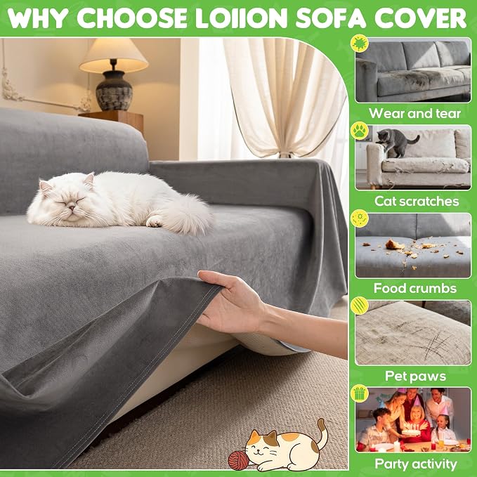 Loiion Cat Scratch Couch Cover Waterproof Sofa Cover 150"x91" | Pet-Friendly Couch Protector, Anti-Scratch & Non Slip Sofa Cover For Cats Dogs Kids, Machine Washable - Image 7