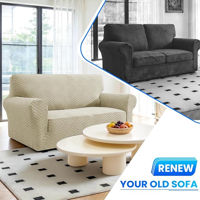 Stretch Sofa Cover Non-Slip Washable Furniture Protector | Stretch, 91"-110".Soft, Non Skid Foam, Elastic Bottom, Machine Washable, for Kids & Pets, Couch & Sofa, Khaki - Image 7