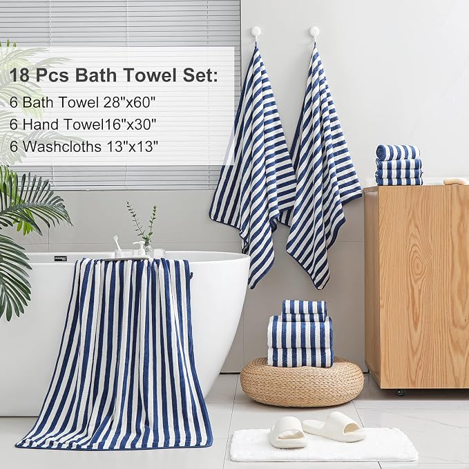 Smuge 18 Pcs Bath Towel Set, Include 6 Bath Towel Sheets, 6 Hand Towels and 6 Washcloths - Highly Absorbent Quick Dry Microfiber,Ultra Soft Bathroom Towel Set with Hanging Loop - Blueberry - Image 5