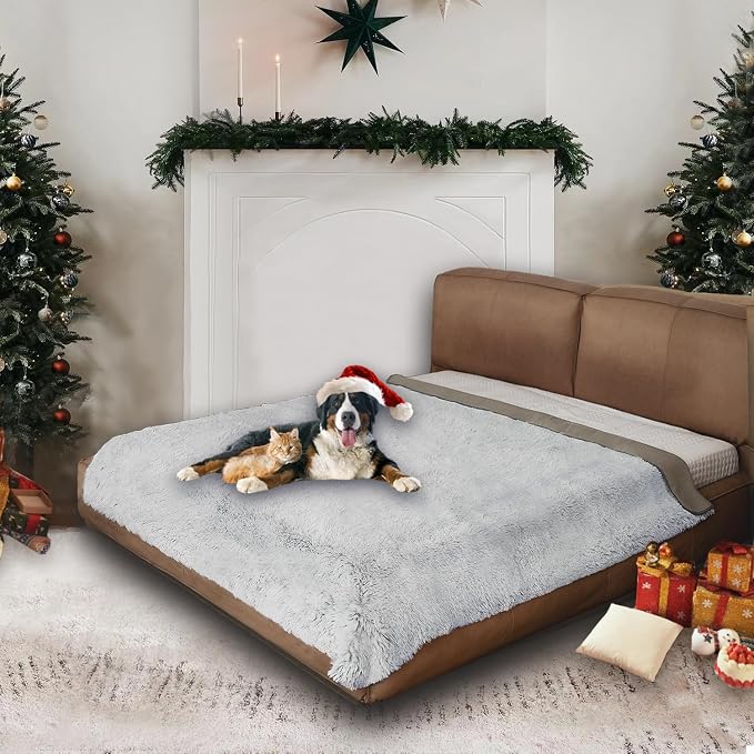 Waterproof Dog Bed Cover, Dog Pad Soft Plush Pet Blanket with Anti-Slip Back for Bed Couch Sofa, Furniture Protector for Small, Medium and Large Dogs and Cats (Light Gray, 68"x82") - Image 2