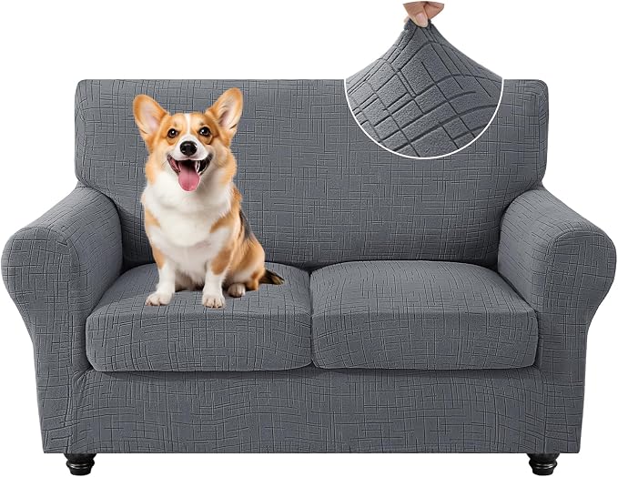 CYCMCAO 3 Piece Stretch Sofa Cover Couch Covers for 2 Cushion Couch, Non Slip Loveseat Covers, Sofa Covers Washable with Elastic Bottom for Kids, Dogs (Light Gray), 55"-69" (2 Cushion Loveseat) by CYCMACOHOME