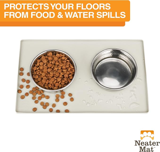 Neater Pet Brands Neater Mat Pet Mats for Food and Water, Cat & Dog Bowl Mat Waterproof Silicone, Feeding Tray, Dog Food Mats for Floors, Placemat w/Raised Edge for Under Bowls, 16” x 10”, Cream - Image 2