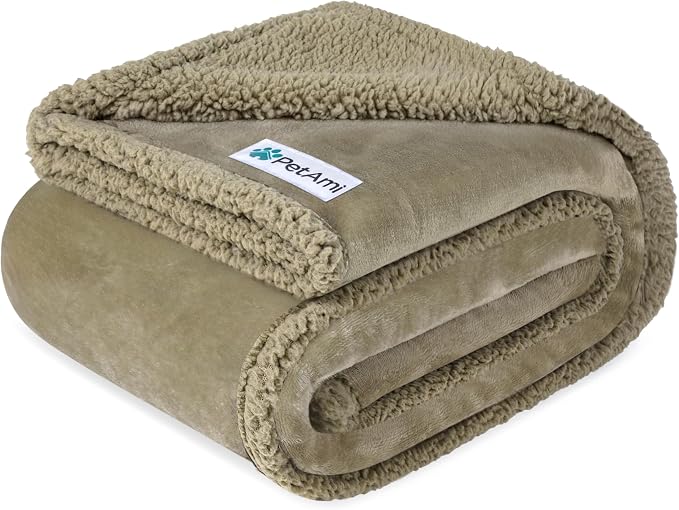 PetAmi Waterproof Dog Blanket for Couch, Extra Large 80x60, Pee Proof Sherpa Fleece Reversible Pet Throw, Furniture Protector for Bed Sofa Crate Kennel, Soft Washable Cover for Dog Cat, Taupe Sherpa by PetAmi