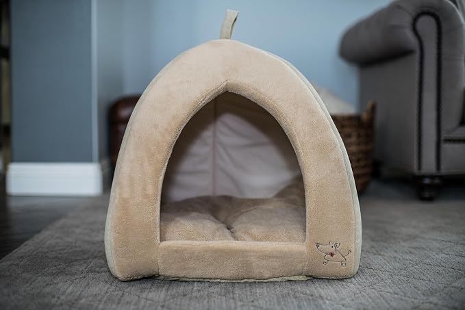 Best Pet Supplies Cat Bed for Indoor Cat, Domed Tent House with Removable Pillow, Covered Cat Cave for Small Dog, Puppies and All Breeds of Cats - Tan, 19 x 19 x H:19" - Image 6