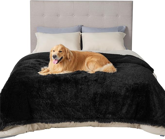 Bedsure Waterproof Dog Blankets for Large Dogs, Fluffy Faux Fur, 60×80" | Plush Fuzzy Reversible Pet Blankets for Couch and Bed, Soft Calming Throw Blanket Washable, Dog Gift, Twin Size,Black - Image 3