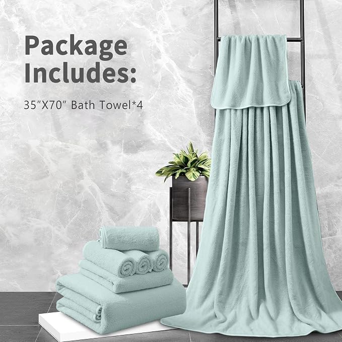 Extra Large Bath Sheet 4 Piece (35"x70")-Ultra Soft Oversized Bath Towel,Bath Sheet Towel Set for Bathroom Hotel,Ultra Highly Absorbent Quick Dry Shower Towel Set for Adults,Bathroom Towel-Aqua - Image 7
