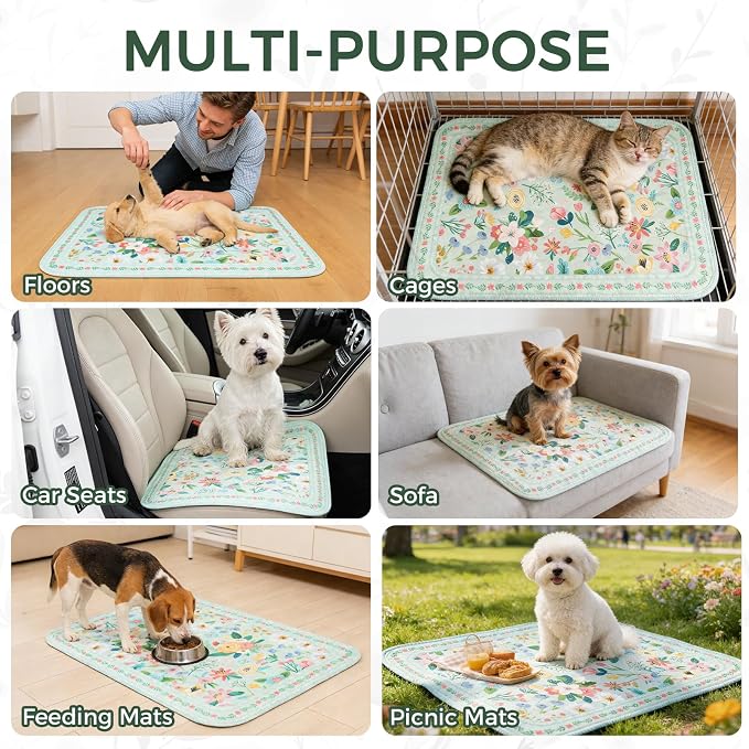 Homimp Washable Pee Pads for Dogs,2 Pack Spring Floral Reusable Puppy Pads Waterproof,Absorbent and Leakproof Dog Pee Pads,Non Slip Puppy Training Pads,Pet Mat for Floor,Crate,Teal 24"x36" - Image 7