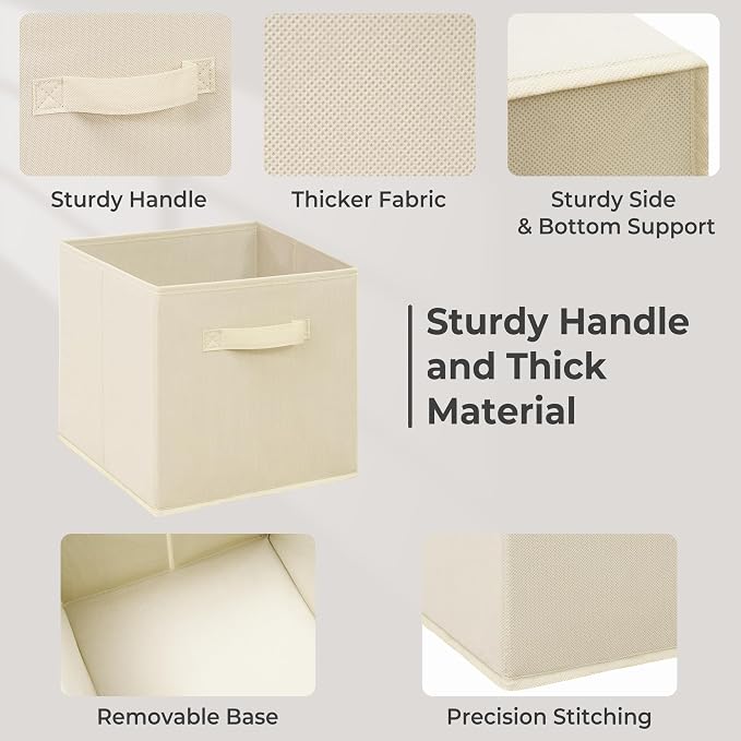 11 Inch Fabric Storage Cubes, Sturdy Foldable Storage Bins, Heavy Duty Cube Organizer for Clothes, Blankets, Shelves, Closets, Bedroom, Living Room, Beige, 12 Pack - Image 3