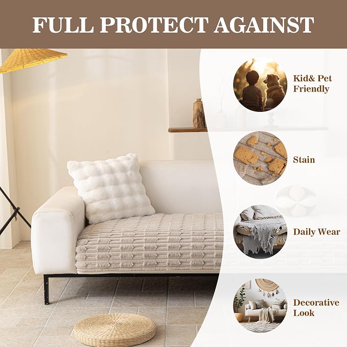MYSKY HOME 100% Waterproof Couch Cover for Dogs, Plush Pet Couch Covers for Sofa Washable, Couch Covers for 2 Cushion Sofa Pet Friendly, Non-Slip Durable Sofa Cover Slipcover Protector, Khaki, 35"x63" - Image 7