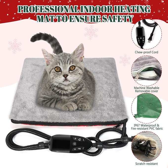 Heated Cat Bed for Indoor Cats, Foldable Cat House with Removable Heating Pad for Cats Small Dog Covered Cat Bed Cave Kitty Hideaway with with Scratch Pad, All Season Use - Image 3