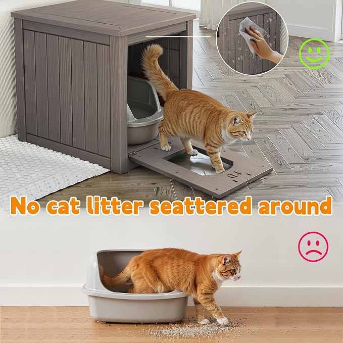 Cat Litter Box Enclosure, Multi-Functional Hidden Litter Box Furniture & Indoor Outdoor Cat House with Side Table Design, Openable Front Door & Raised Floor, Easy to Clean & Assemble, Grey - Image 8