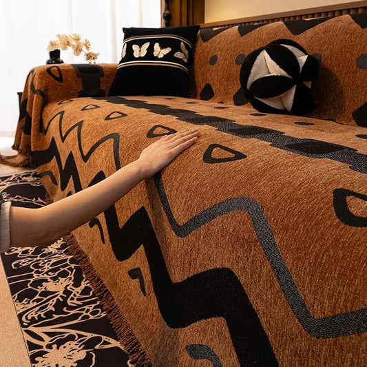 ROOMLIFE Dark Brown Couch Cover 3 Cushion Sofa, Washable Non Slip Furniture Sofa Protector Cover, Soft Chenille Sofa Slipcovers Sectional L Shape Dogs Couch Cover Throw Blanket with Tassels71''X150'' by ROOMLIFE