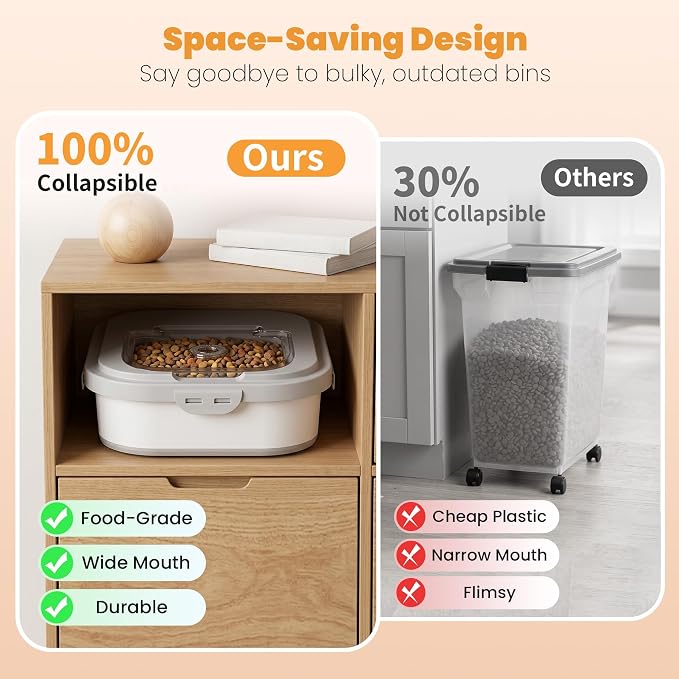 40 Lbs Dog Food Storage Container, Collapsible Cat Food Container | Airtight Pet Food Storage Containers with Wheels, Clear Window, 2 Measuring Cup, Scoop, BPA Free for Rice, Flour, Bird Seed - Image 5