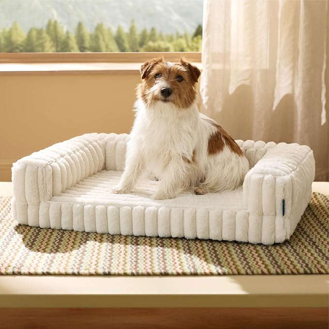 Bedsure ComfyFleece™ Orthopedic Dog Bed for Medium Dogs, Waterproof Memory Foam Medium Pet Beds with Sides, Non-Slip Bottom and Egg-Crate Foam Dog Couch Sofa with Washable Corduroy Cover, Cream by Unknown