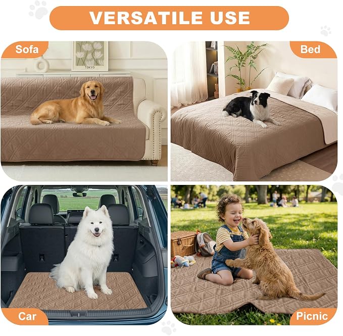 100% Waterproof Dog Bed Cover Pet Blanket 82"x92", 7-Layer Reversible Washable Bed Mat for Furniture Couch Sofa Car (Taupe+Apricot) - Image 4