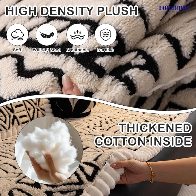 HANDONTIME Boho Couch Cushion Covers for Dogs Plush Couch Cover Washable Non-Slip Dog Sofa Cover Pet Couch Protector Fuzzy Geometric Sofa Slipcovers Dog Mat for Sofa and Couches(Beige, 27.6" x 82.7") - Image 2