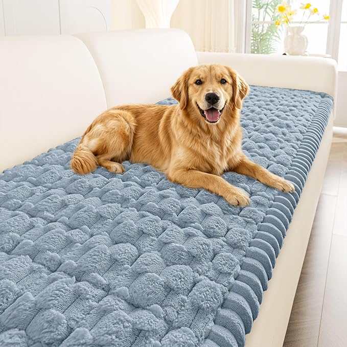 Smiry Non Slip Couch Covers for Dogs, Scratch Resistant Pet Sofa Protector | Machine Washable Soft Fuzzy Thick Furniture Cover for Sofa Loveseat Sectional Large Dogs, Airy Blue, 27.6" x 82.7" by Smiry