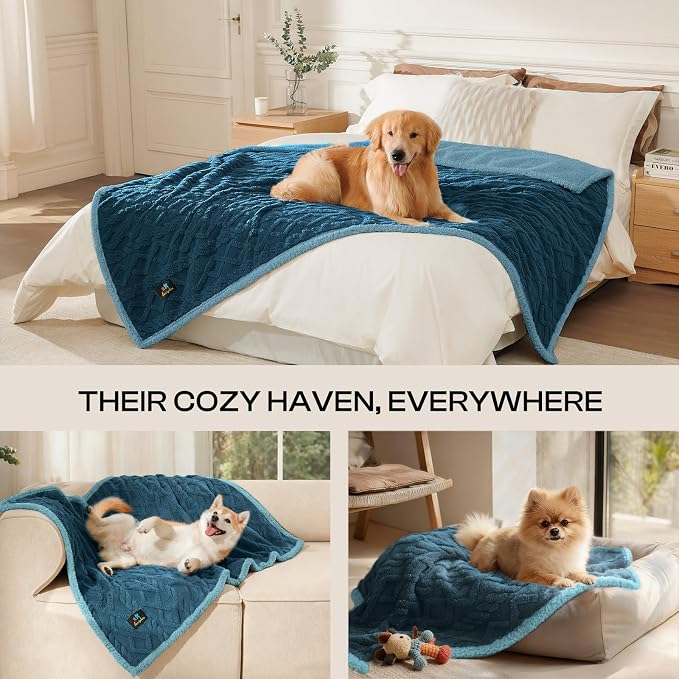 Luciphia Waterproof Dog Blanket, Reversible Sherpa Fleece for Couch Cover | Reversible waterproof pet blanket with soft Sherpa fleece; machine washable, protect couch bed car, Navy-thicken 40" x 28" - Image 4