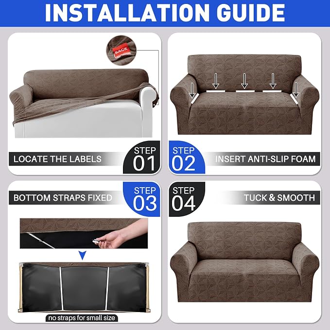 YEMYHOM 1 Piece Stretch Couch Covers for 3 Cushion Couch, Jacquard Sofa Cover with Non-Slip Elastic Bottom, Thickened Slipcover Furniture Protector for Dogs Pets (Large, Brown） - Image 7