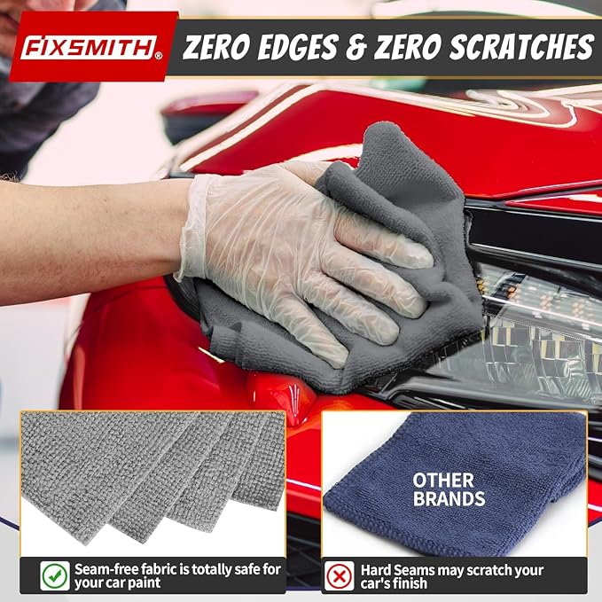 FIXSMITH Microfiber Cleaning Cloth, Shop Towels Bulk, 24 Pack Grey Microfiber Towels for Cars, All-Purpose Absorbent Cleaning Rags, Dust Cloth for Automotive, Mechanic, Garage, Bar, 12 x 11 inch - Image 5