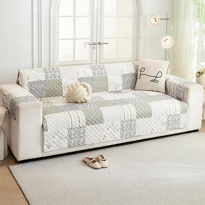 Cmfshape Skidproof Sofa Cover-Taupe Sofa Slipcover with Elastic Straps-Easy Fit Slip Cover-Patchwork Washable Furniture Protector for Pets and Kids(Sofa,Taupe) by cmfshape-quiltset