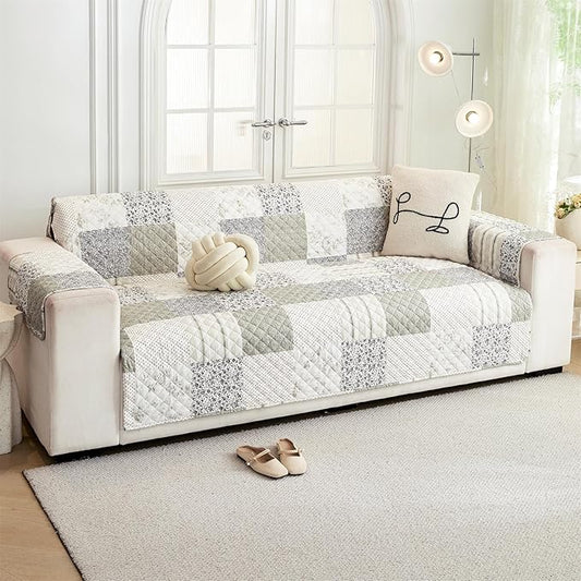 Cmfshape Skidproof Sofa Cover-Taupe Sofa Slipcover with Elastic Straps-Easy Fit Slip Cover-Patchwork Washable Furniture Protector for Pets and Kids(Sofa,Taupe) by cmfshape-quiltset