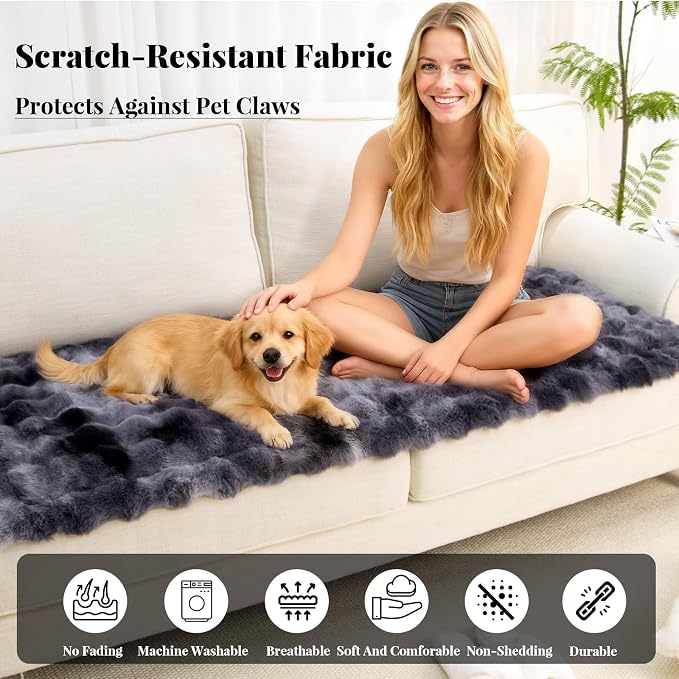 Pet Couch Cover Sofa Washable - Dog Couch Protector Covers Non-Slip Soft Fuzzy Plush Sofa Slipcovers, Pet Friendly Dog Mat for Furniture Couches, Car, Recliner, Black, 27.6"x27.6" - Image 2