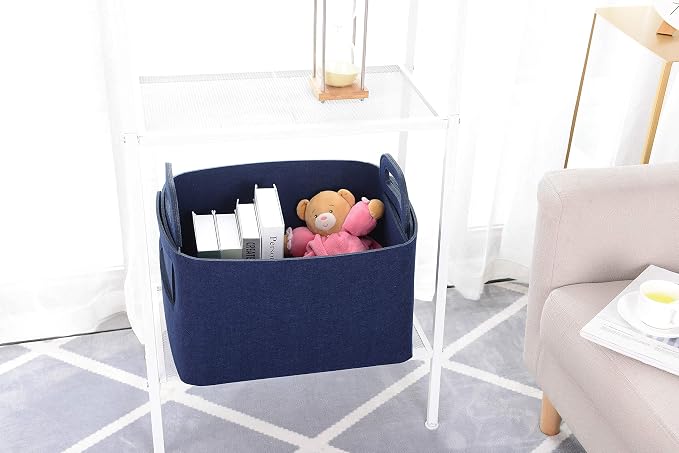 Storage Basket Felt Storage Bin Collapsible& Convenient Box Organizer with Carry Handles for Office Bedroom Closet Babies Nursery Toys Laundry (Navy Blue, 17.9inch（L）×12.2inch（W）×11.6inch（H）) - Image 3