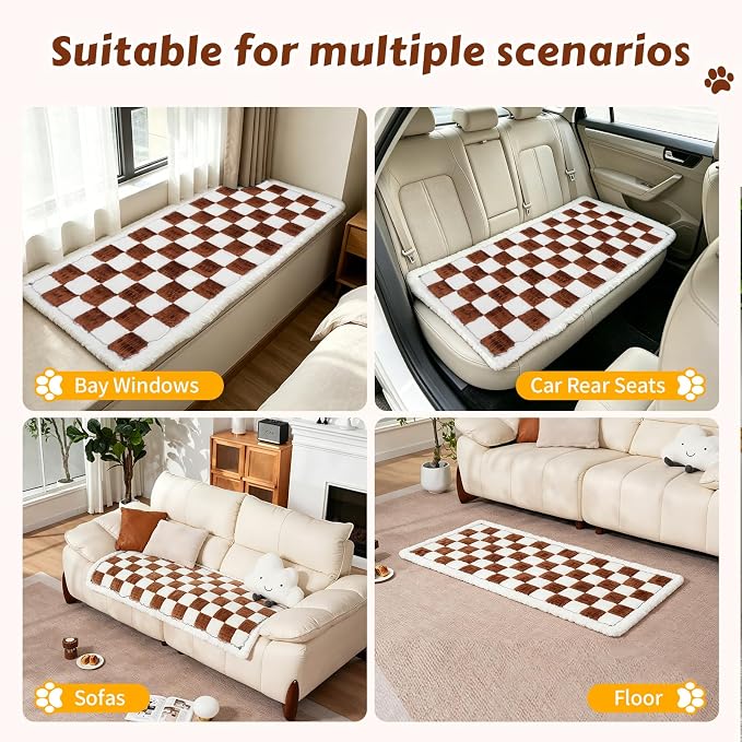 Pet Couch Cover for Dogs & Cats, Soft Flannel Non-Slip Couch Sofa Cover Protector, Dog Bed Sleeping Mat, Washable Reversible Anti-Slip Dog Bed for Small Medium Large Pets(27.6X59.05,Brown) - Image 5