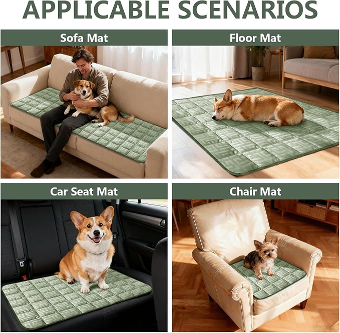 Paw Cart Couch Cover Caravan Quilted Sofa Topper Greek Key Pattern Washable Non Slip Soft Pet Protector for Any Type of Couch (Avocado,W 35“ x D 35” 1 Piece) - Image 3