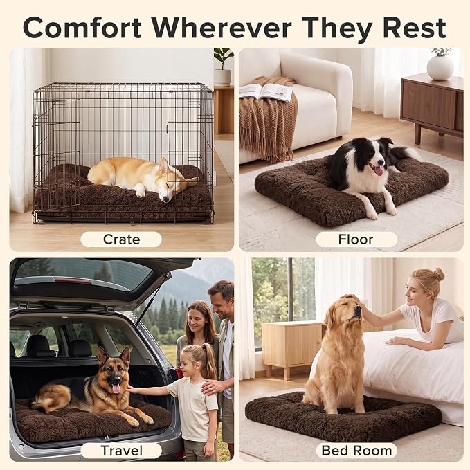 JOEJOY Dog Bed Crate Pad, Deluxe Plush Washable Dog Beds Fulffy Soft Kennel Pad Anti-Slip Pet Sleeping Mat for Medium Small Dogs, 29" x 21", Brown - Image 8