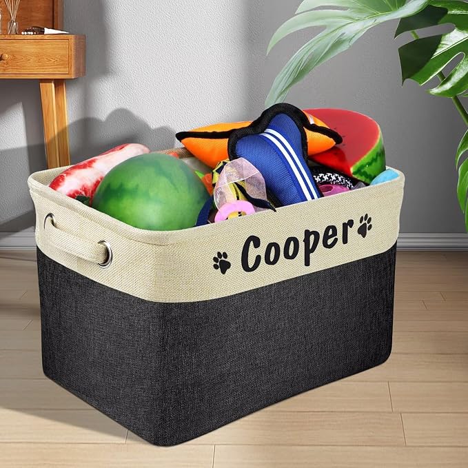 PET ARTIST Collapsible Dog Toy Storage Basket Bin with Personalized Pet's Name - Rectangular Storage Box Chest Organizer for Toys, Clothing & Accessories - Black - Image 2