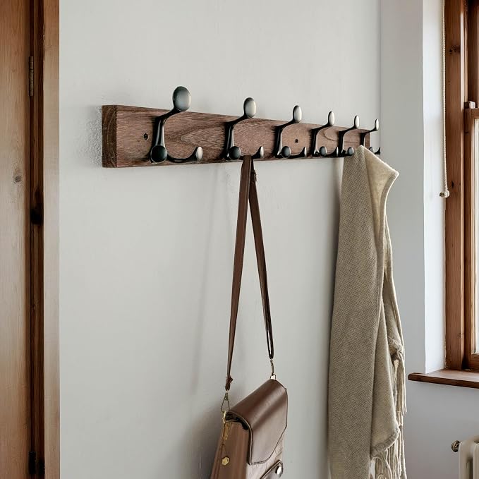 SKOLOO 36-Inch Wood Burnt Coat Rack Wall Mount with 6 Triple Hooks - Ideal for Family Entrances, Classrooms, and Pet Supplies Storage - Perfect Coat Hooks for Wall - Image 2