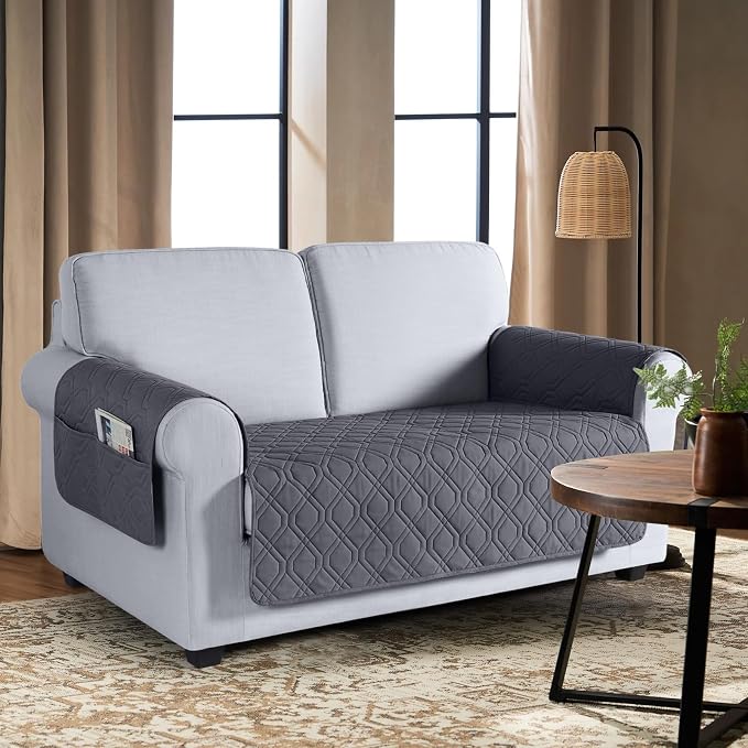 VANSOFY Waterproof Loveseat Couch Cover for Pets, Dark Gray, 54" | Non-Slip, Washable, Utility Pockets, Pet Friendly, Furniture Protector Slipcover for 2 Cushion Plus Couch - Image 2