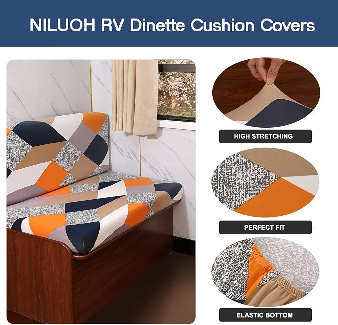 NILUOH RV Dinette Cushion Covers,Stretch Camper Cushion Slipcovers Replacement Sofa Cushions Washable Loveseat Slipcovers for Travel Trailer Couch (2 Bench Cover & 2 Backrest Cover, Color23) - Image 2