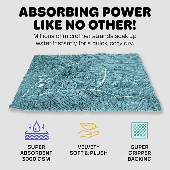 Dog Gone Smart Cat Litter Mat - Super Absorbent Microfiber - Plush Surface Traps Litter, Dirt & Moisture - Washable - Built with Double Basting & Stitching for Lasting Use -Pacific Blue, 35 x 26 In - Image 2