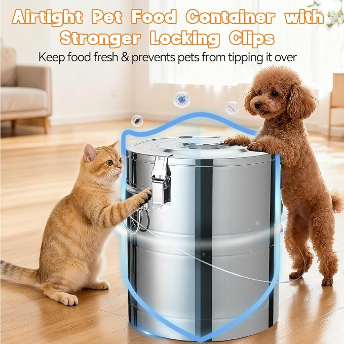 40lb Stainless Steel Dog Food Storage Container, Large Capacity Metal Pet Food Storage Container with Scoop, Airtight Dog & Cat Food Treat Bin for Dry Food Keep Fresh for Multi-Pet Households - Image 5