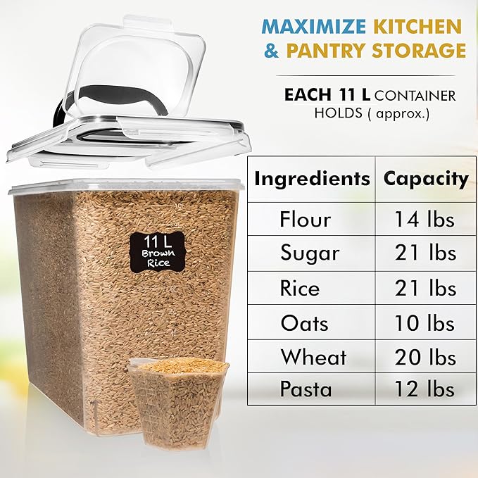 Shazo 2 PC (11L | 372 oz) Flour Sugar Storage Containers with Spout Lid & Easy Carry Handle - BPA Free Extra Large Airtight Food Storage Containers with Lids - Rice Canisters Sets for Kitchen & Pantry - Image 6
