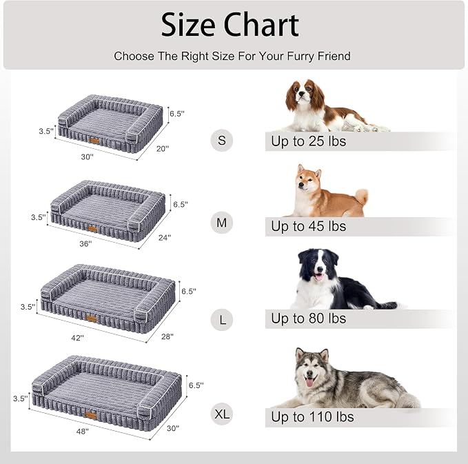 Orthopedic Calming Large Dog Bed Pet Sofa Bed 42''X28'' Grey | 3-Sided Pet Couch Large Sized Dog, Soft Egg-Crate Foam Dog Mat, Waterproof Removable Washable Cover, Nonskid Bottom Cat Bed - Image 7
