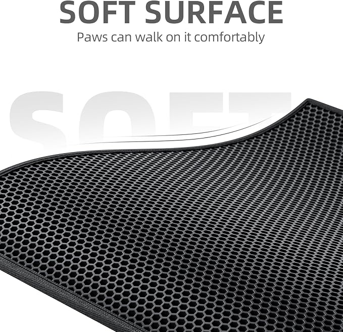 ESTHELLO Cat Litter Mat Honeycomb Double Layer Design 30’’ x 24’’ Black - Image 3