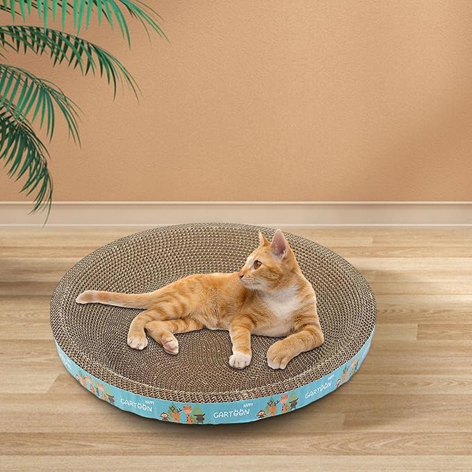 Cat Scratcher Cardboard, Cat Scratch Pad Bowl Nest for Indoor Cats Grinding Claw, Cat Scratching Board Corrugated Lounge Cat Beds, Round Giraffe 43cm - Image 4