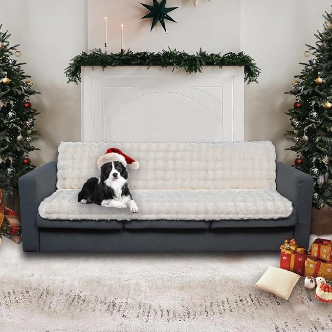 Waterproof Dog Bed Cover, Dog Pad Soft Plush Pet Blanket with Anti-Slip Back for Bed Couch Sofa, Furniture Protector for Small, Medium and Large Dogs and Cats (White-Bubble, 82"x82") - Image 2