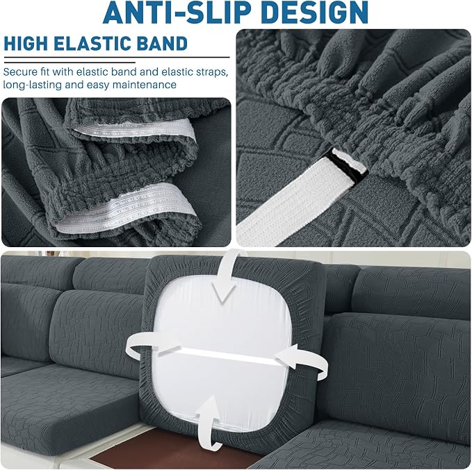 MAXIJIN Waterproof Couch Cushion Covers Individual Sofa Seat Cushion Cover Stretch Sectional Sofa Slipcovers with Elastic Bottom for Dogs Pets (3 Pieces for Seat or Backrest, Dark Gray) - Image 4