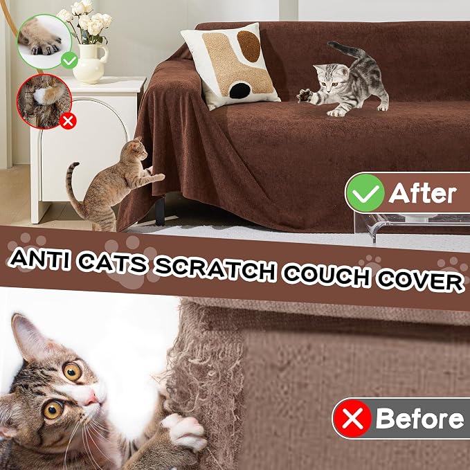 MEETSKY Couch Cover for 3 Cushion Cat Scratch Proof Couch Protector Washable Sofa Covers Sectional Couch Covers for Dogs Soft L Shape Sofa Slipcover for Pets Kids, 91" x 134", Chocolate - Image 2