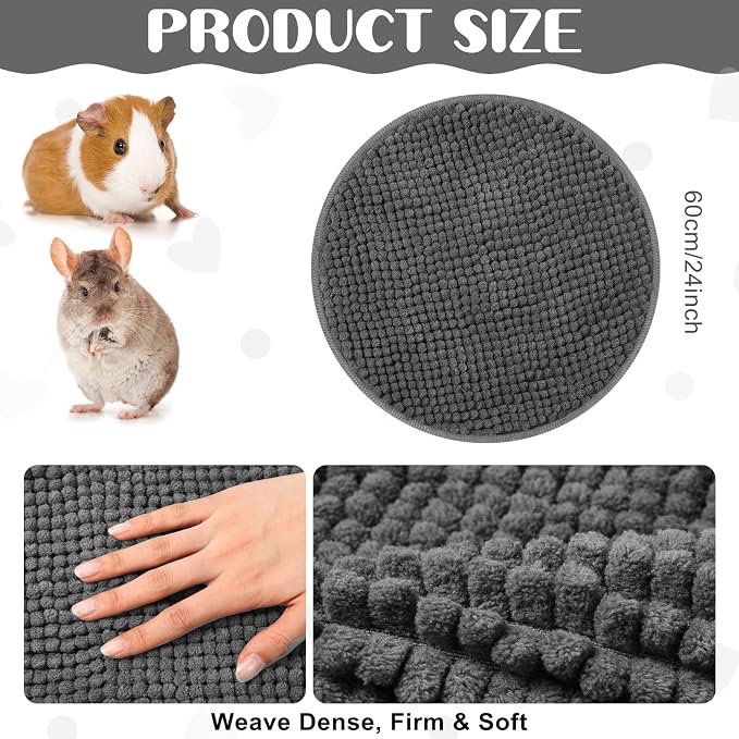 Amylove 4 Pcs Guinea Pig Cage Liner 12 Inch Round Washable Chenille Pee Pads Pet Dog Cat Bedding Training Mat Reusable for Small Animals Puppy Bunny Hamster Chinchilla - Image 2