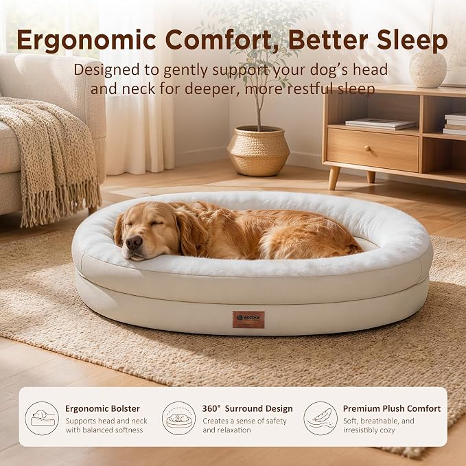 Waterproof Orthopedic Dog Bed for Large Dogs, Light Beige | Supportive Crate Foam Relieves Joint Pressure, 360°Bolsters, Waterproof Inner,Washable Cover, Non-slip Bottom - Image 3