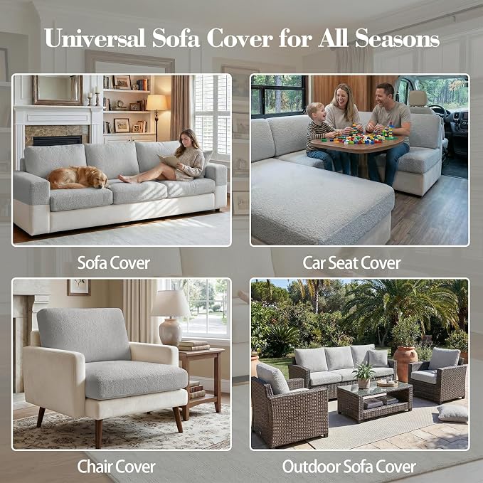 OHSIO Couch Cushion Covers for Sectional Sofa, Stretch Soft Sofa Slipcovers Washable Wear-Resistant Universal Furniture Protector for Living Room(1 Piece Oversized Cover, Light Gray) - Image 8