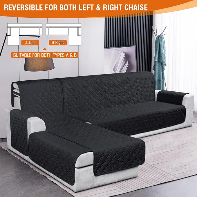 VANSOFY Sectional Couch Covers 100% Waterproof L Shaped Sofa Slipcover 3pcs Reversible Chaise Lounge Cover for Sectional Sofa Furniture Protector Cover for Pets Cat Dog(Large, Blcak) - Image 3
