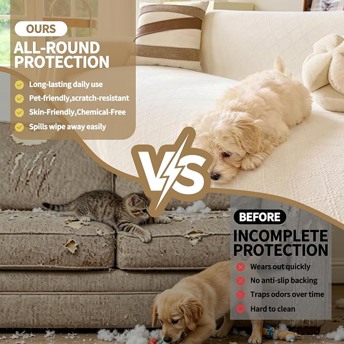 VANJOROY Couch Cover for 2 3 Cushion Sofa Slipcover Chenille for Pets,Beige | Anti-Pilling Wrinkle, Protects from Dogs Pets, Washable Chenille Sofa Cover,71x118in fits Couch and L-shape Sectionals - Image 7