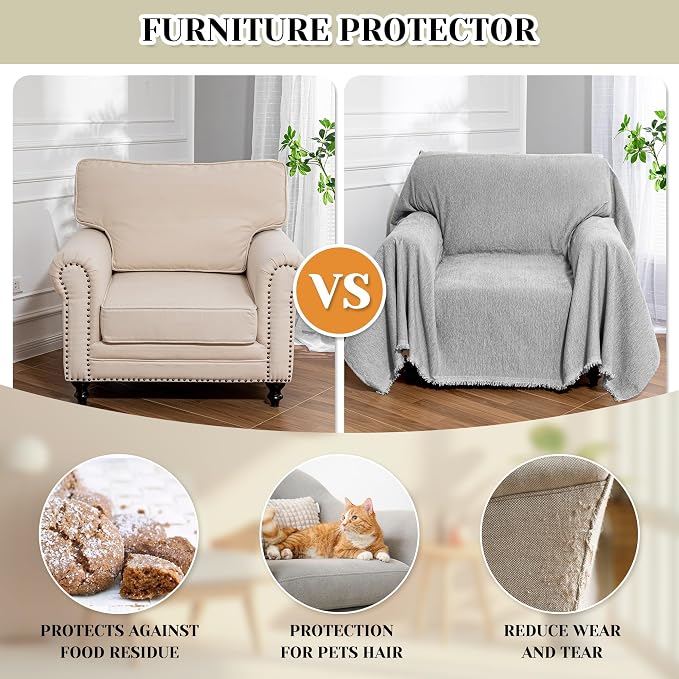 MEETSKY Chair Cover Recliner Covers Washable, Soft Small Couch Cover for Dogs, Oversized Armchair Covers Sofa Slipcover for Single Sofa, Pet-Friendly Furniture Protector, 71" X 91", Grey - Image 5